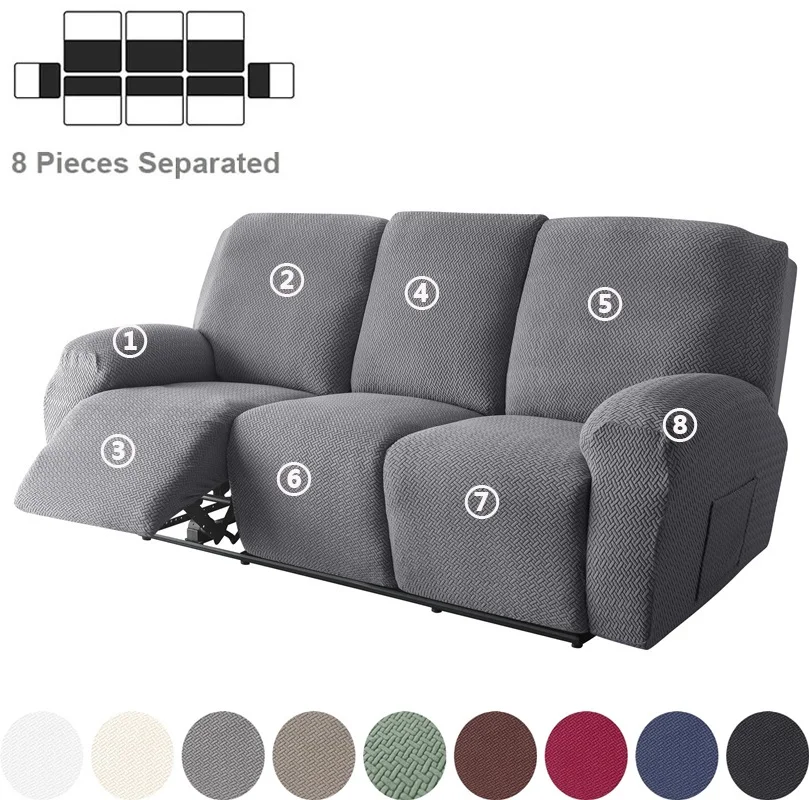 1 2 3 Seater Recliner Sofa Cover Stretch Spandex Lazy Boy Armchair Covers Jacquard Solid Color Couch Slipcovers for Living Room