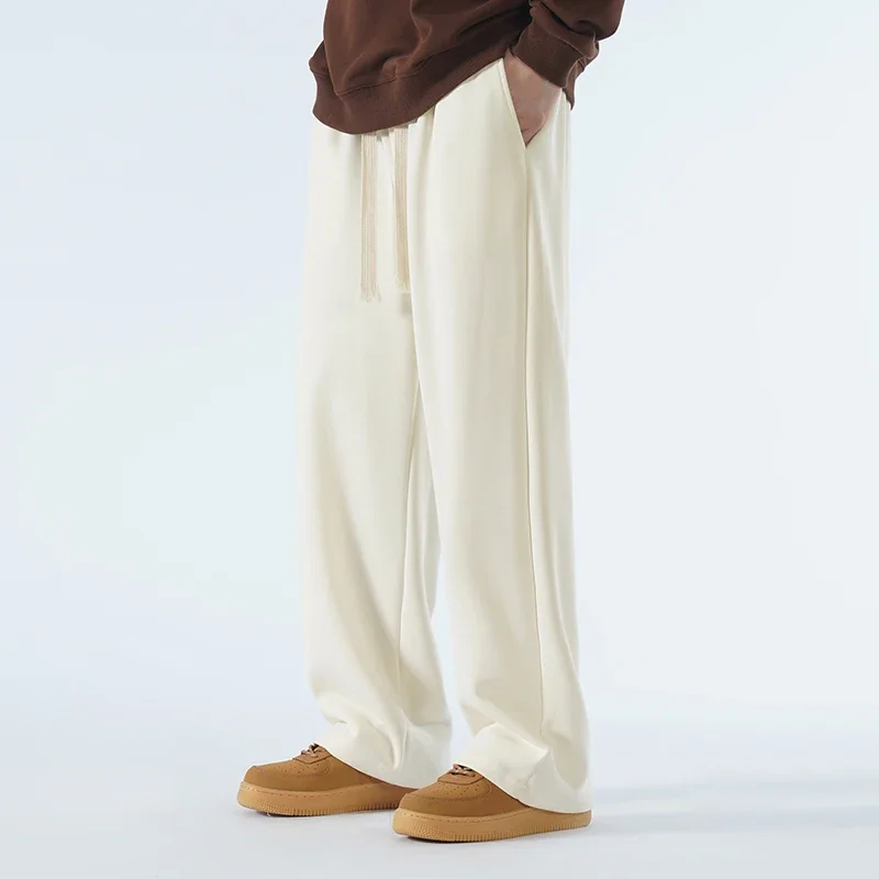 Wide Leg Pants Wide Leg Sweatpants New Cotton Fabric Men's Casual Pants Wide Leg Straight Loose Outdoor Sweatpants Neutral High-quality Soft Long Baggy Trousers