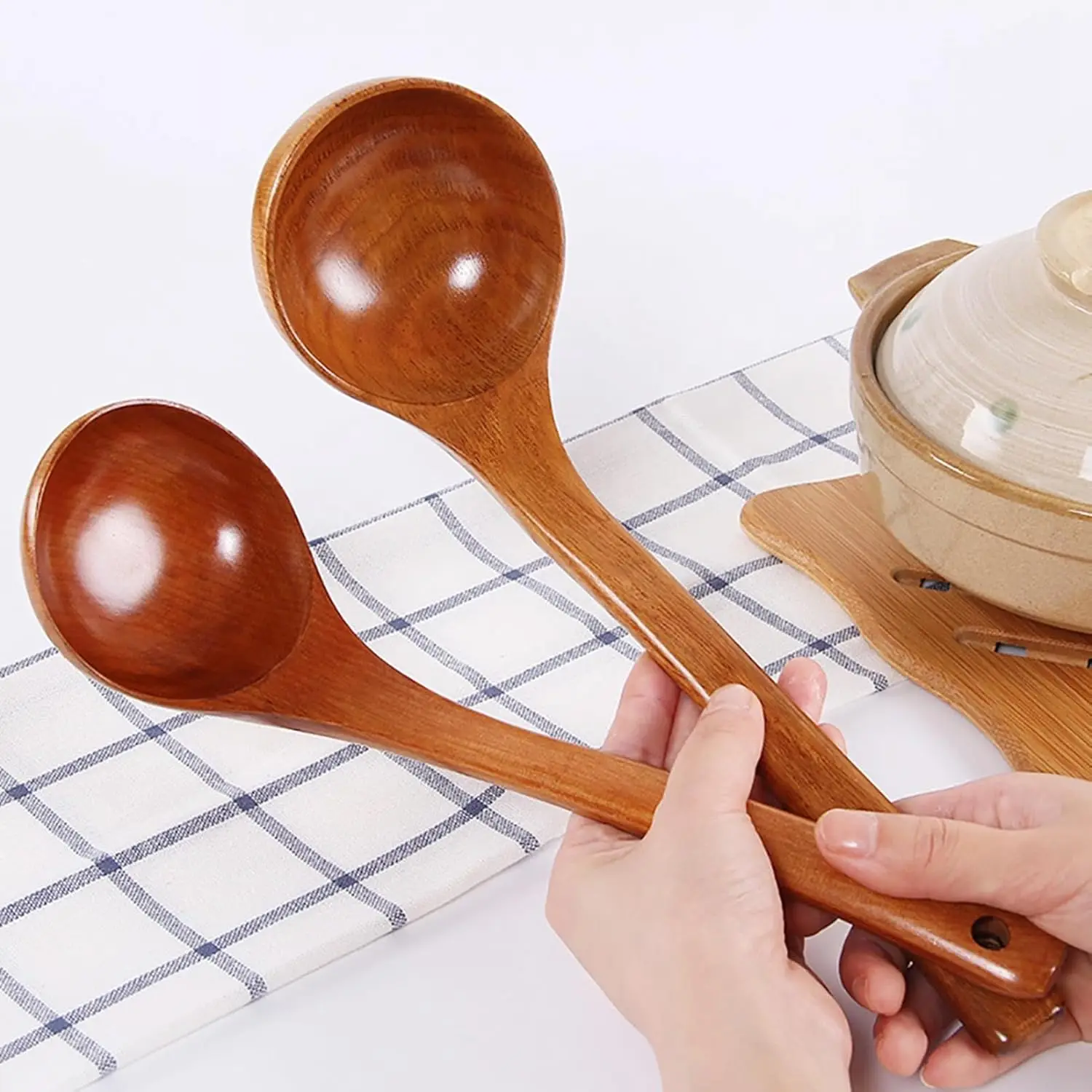 Kitchen Accessories Japanese Solid Soup Ladle Long Handle Hot Pot Spoon Kitchen Cooking Utensil Spoon Porridge