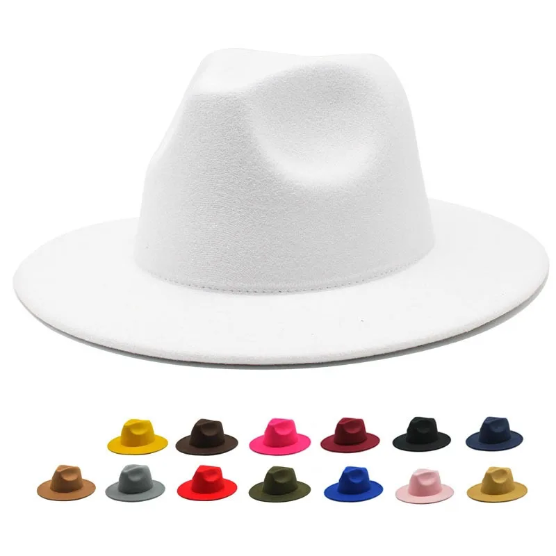 

Wool Felt Fedora Cap Men Women Flat Brim Top Jazz Hats candy Colors Trilby Hat Round Caps Fedoras Hat Derby Caps