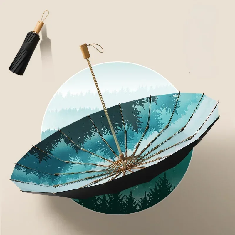 

Compact Umbrella Frame Aluminium Rain Parasol Women Designer Ribs Manual Windproof 16 Folding Coat Black