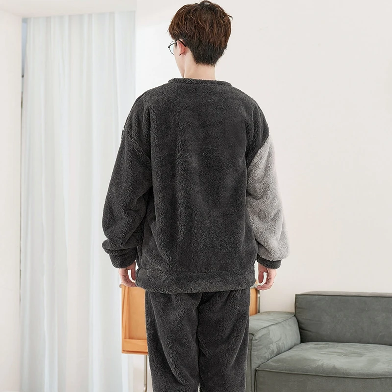 Winter Warm Long Sleeved Men's Pajamas Sets Loungewear Male Pajama Set Cartoon Sleepwear Suit Homewear Plus Size XXXXL