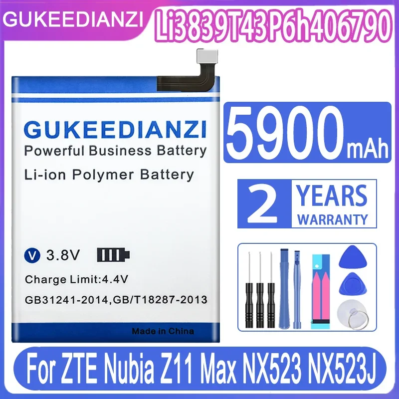 

GUKEEDIANZI 5900mAh Li3839T43P6h406790 Phone Replacement Battery For ZTE Nubia Z11 Max Z11Max NX523 NX523J High Quality Battery