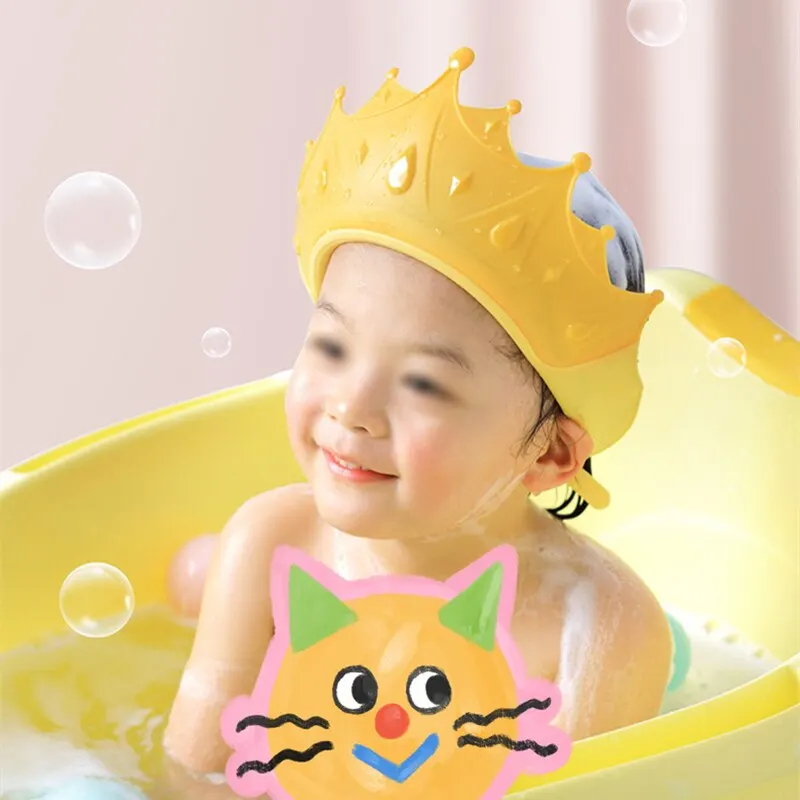 Baby Shower Cap Soft Silicone Safe Visor Hat Shield Adjustable Bathing Crown Hat for Toddler Kids Children