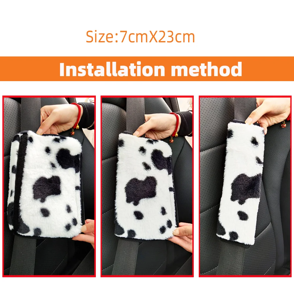 겨울용 따뜻한 핸드페인팅 소가죽 플러시 자동차 어깨 커버 안전벨트 장식 여성용 자동차 액세서리