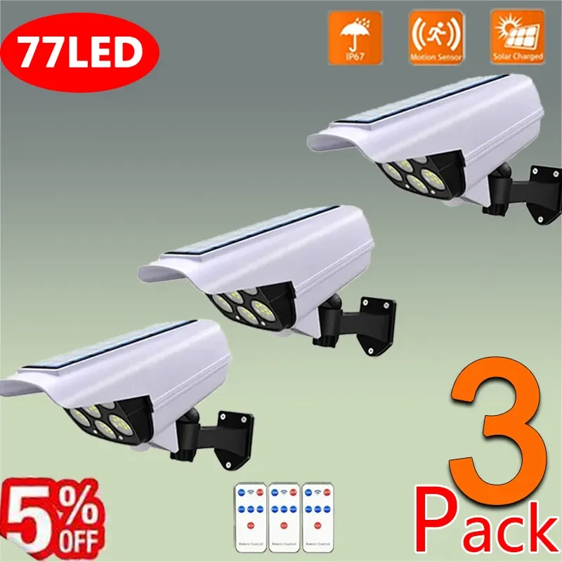 77Led Solar Motion Sensor Security Light Outdoor Dummy Camera Wireless Flood Light Lampada Impermeabile Per Giardino Di Casa, 1/2/3Pcs
