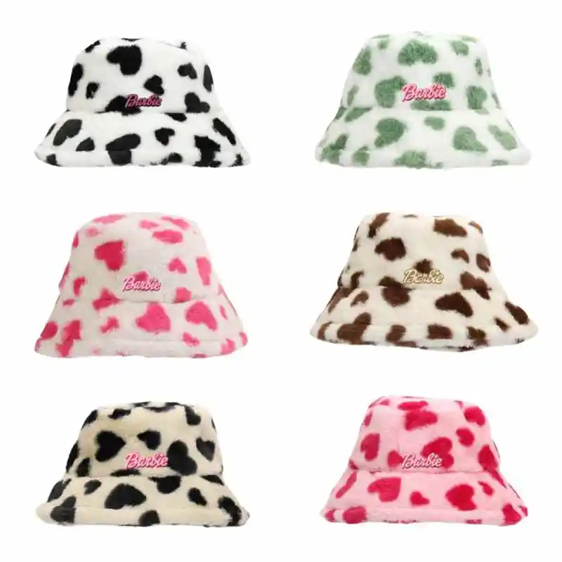 

Anime Barbie Women Wool Bucket Hat Cartoon Cute Girls Autumn and Winter Warm Thickened Fisherman Hat Kawaii Plush Basin Hat Y2K