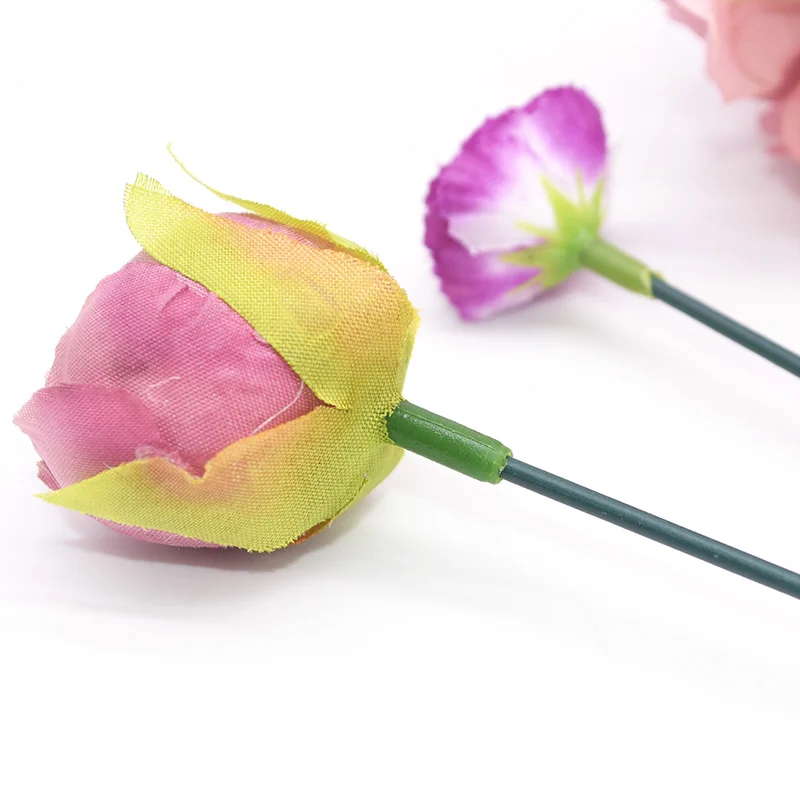 Green Artificial Flower Stick Iron Stem Holder for Flower Bouquet 20P DIY Crochet Flowers Accesories 45/25/15cm Fake Floral Stem