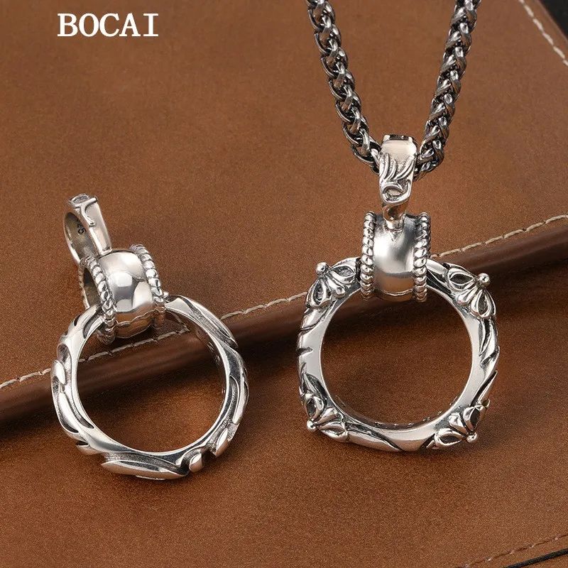 

BOCAI New S925 Sterling Silver Personalized Trendy Hip Hop Cross Flower Ring Pendant for Men's Gift Free Shipping