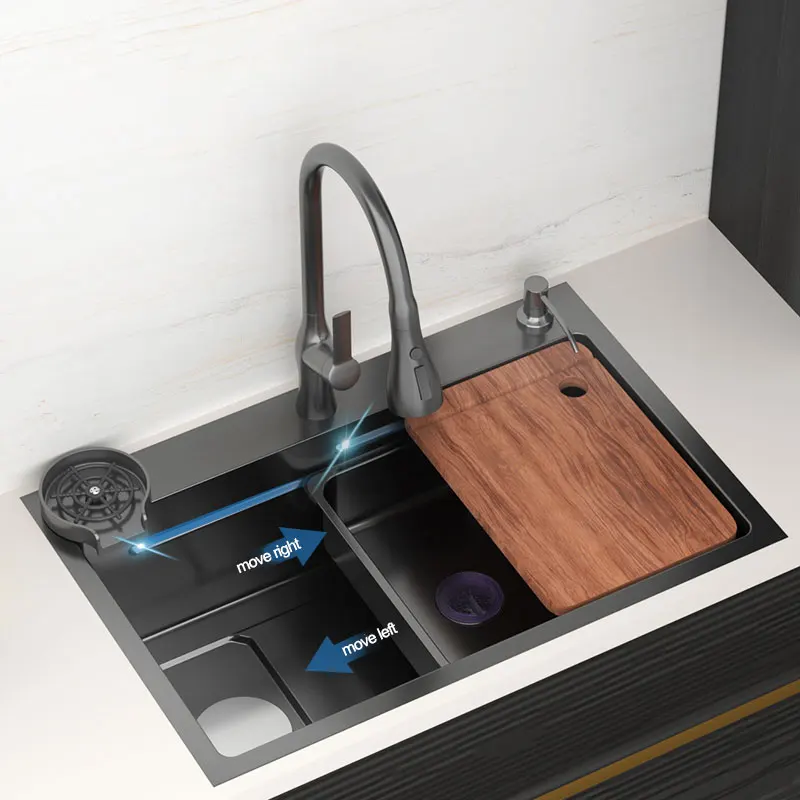 Nano Sink 304 Stainless Steel Kitchen Sink Topmount Double Ledges Workstation UnderThe Counter Basin Left Brain Cutting Board