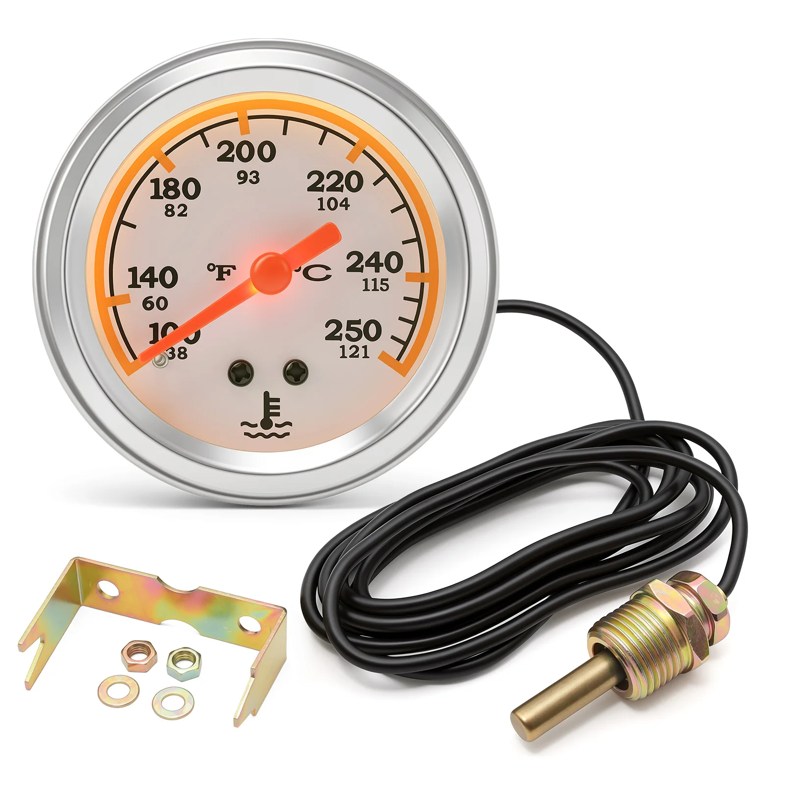 2인치 52mm 기계식 수온계 38-121 ℃   100-250 ℉   듀얼 섭씨 12V 자동차 게이지(NPT 1/2-14 센서 포함) - 자동차, 선박, 트럭용