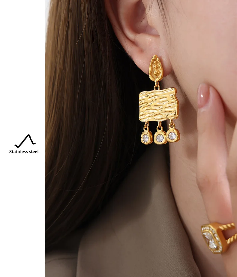 Brandneue Edelstahl-Ohrringe für Frauen Grüner Glasanhänger Accessoires Luxus-Schmuck Mädchen-Ohrringe Party-Geschenk Großhandel – Detail 17