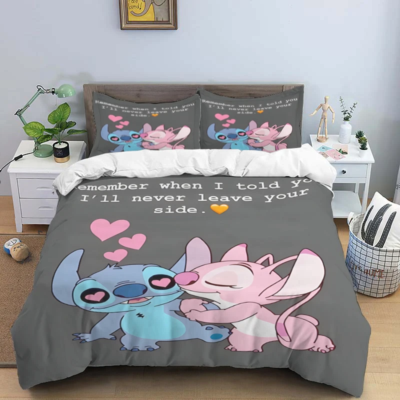 Disney Cartoon Cute Stitch Print Three Piece Bedding Set Cover Set With Pillowcase Children or Adults King Queen Full Twin Size