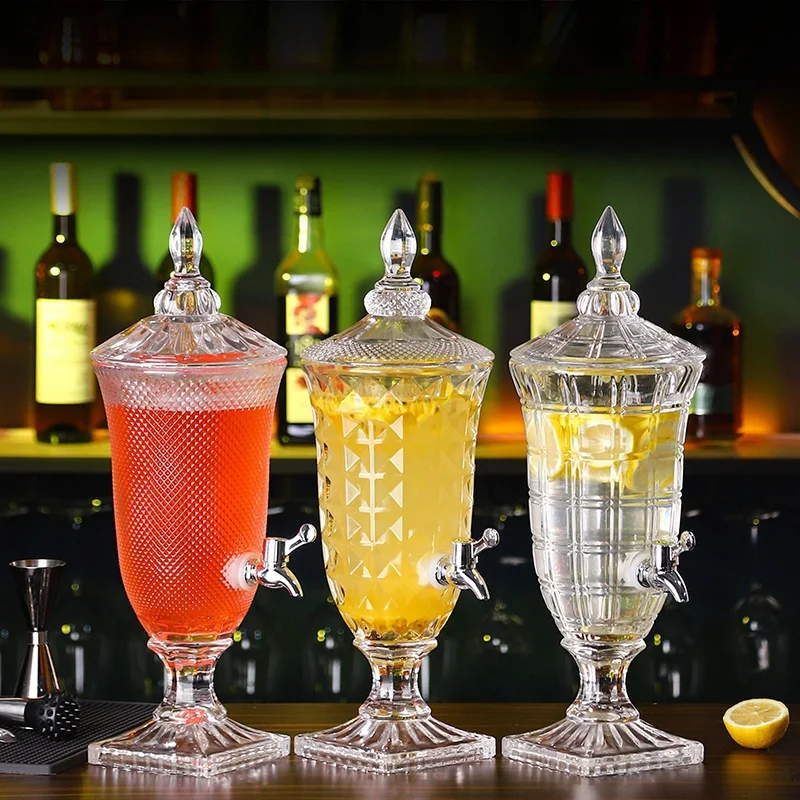European Style Lead-free Glass Beer Kettle Juice Bucket with Faucet Hotel KTV Bar Cold Water Bottle Beverage Kettle Clear Glass