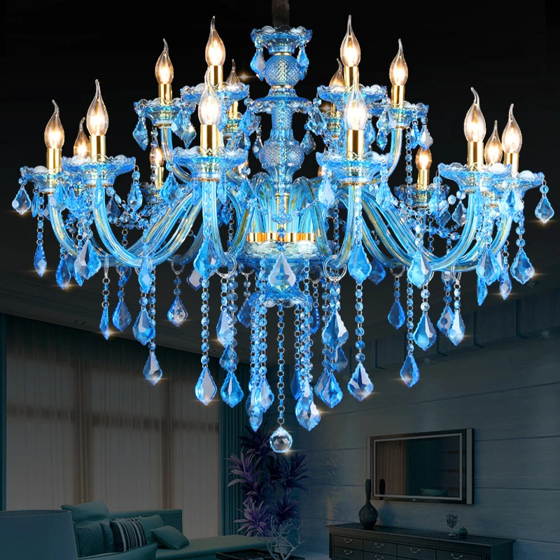 

TEMAR Blue Style Crystal Pendent Lamp European Candle Art Lamp Living Room Restaurant Bedroom Net KTV Chandelier
