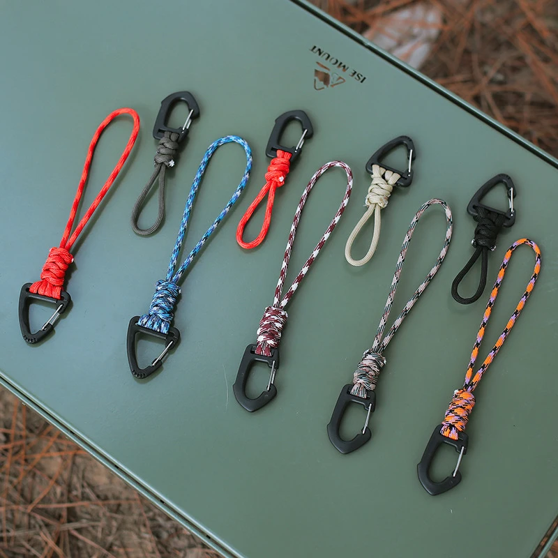 1PC Outdoor Paracord Keychain Lanyard Braided Nylon Lanyard Metal Triangle Buckle High Strength Parachute Cord Carabiner