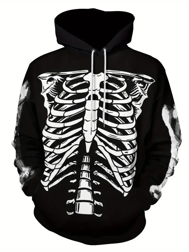 thumbnail image 1 of Sudadera con capucha con estampado 3D de esqueleto para hombre, jersey con diseño de cordón, Tops de primavera, Otoño e Invierno, 1 of 4