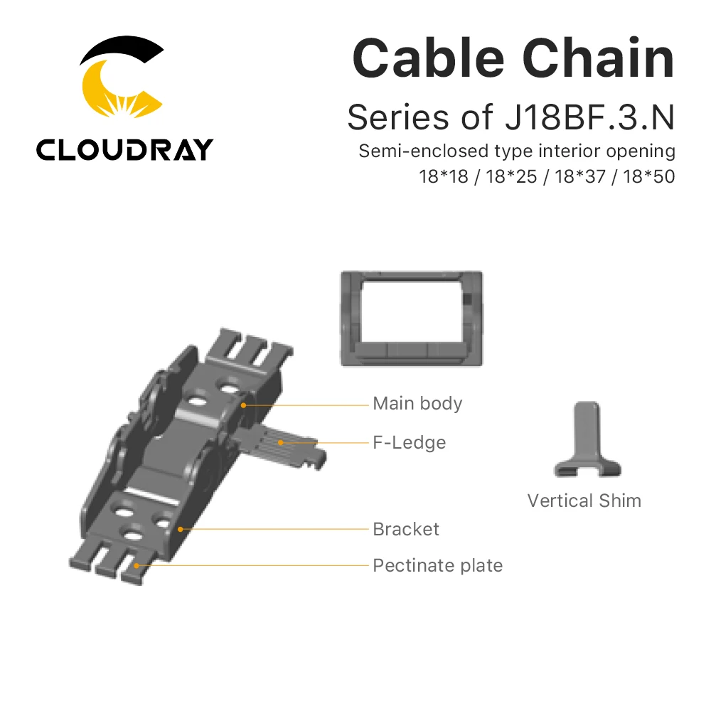 Cloudray 1m Plastic Cable Chain Semi-Enclosed Interior Opening 18x18 18x25 18x37 18x50 Drag Towline Transmission