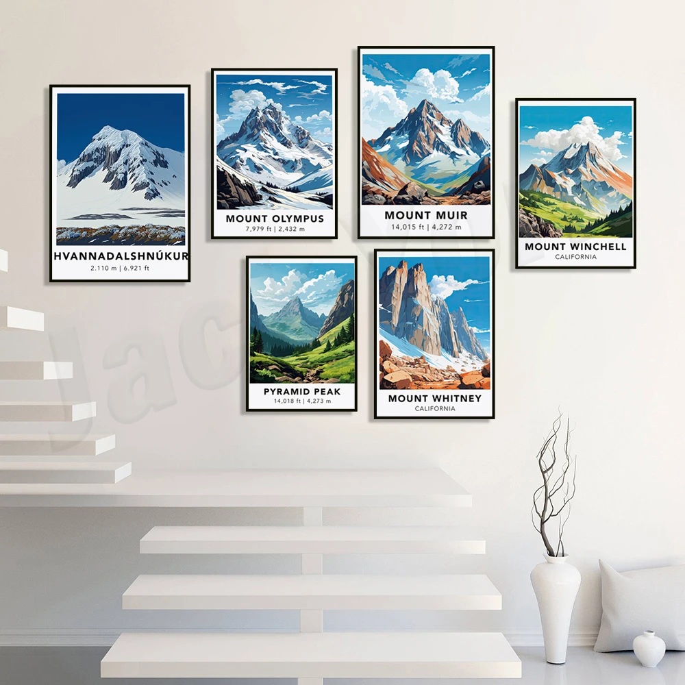 

Mount Whitney, Mount St. Helens, пирамида пик, Mount Shasta, Mount McKinley, Mount Winchell, Mount принтон постер для путешествий