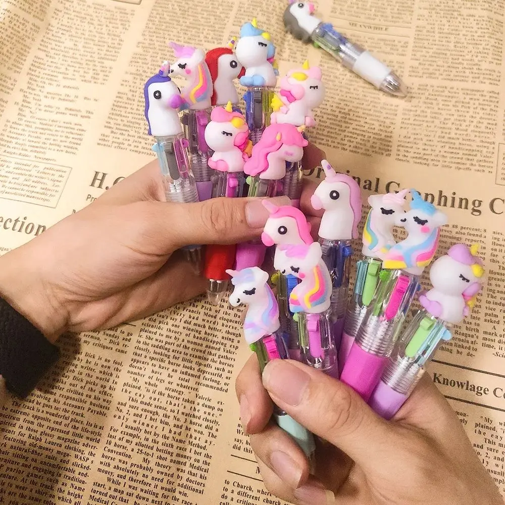 10 Teile/los Nette Cartoon Einhorn Serie 4 Farben Kugelschreiber Kawaii Mini Vier Farbe Bleistift Stift Schule Büro Schreibwaren Geschenke – Detail 7