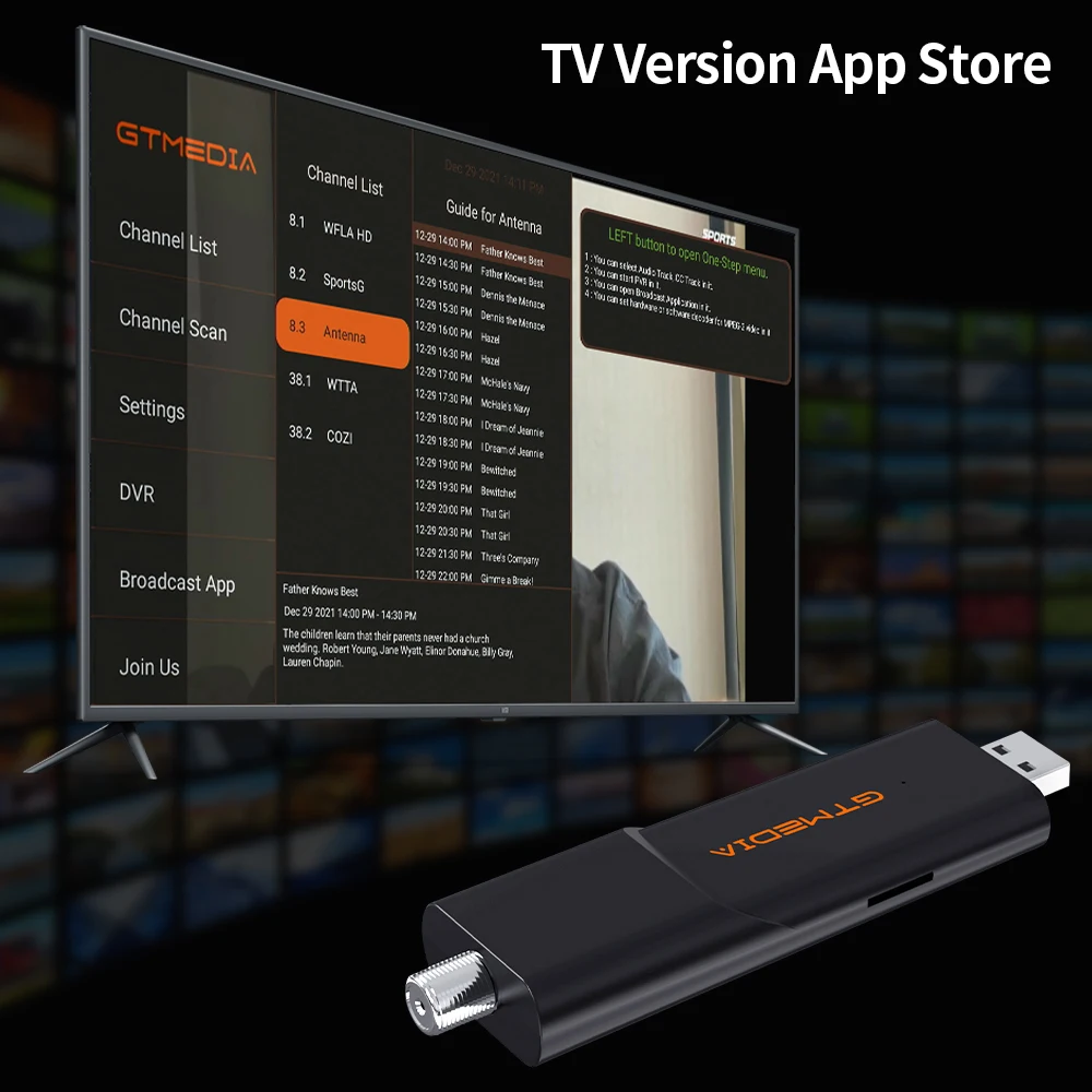 GTMEDIA HDTV 메이트 ATSC1.0/ATSC3.0 USB TV 튜너 스틱, 안드로이드 9.0 + HDTV 플레이어, USB/TF DVR 녹화, 한국 공식