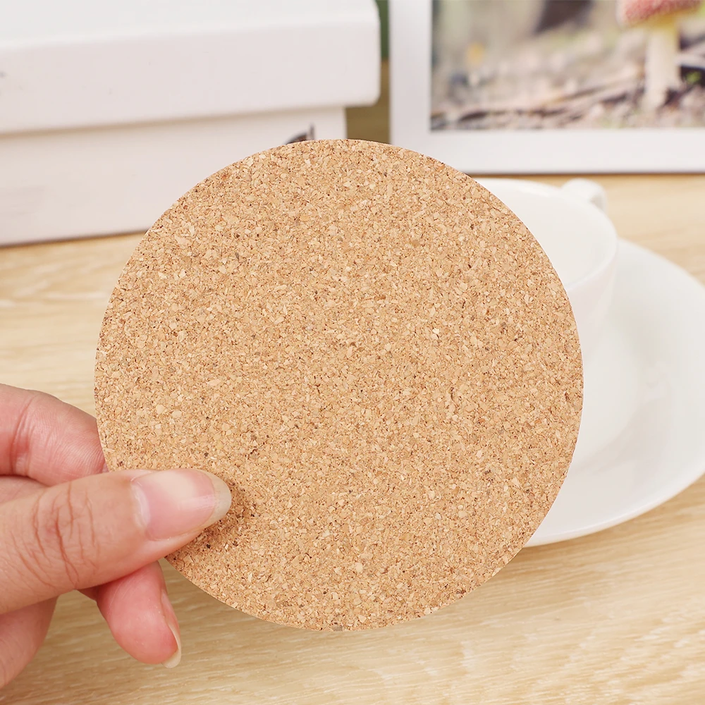 Set of 10 Natural Cork Coasters - Durable Non-Slip Wooden Drink Mats