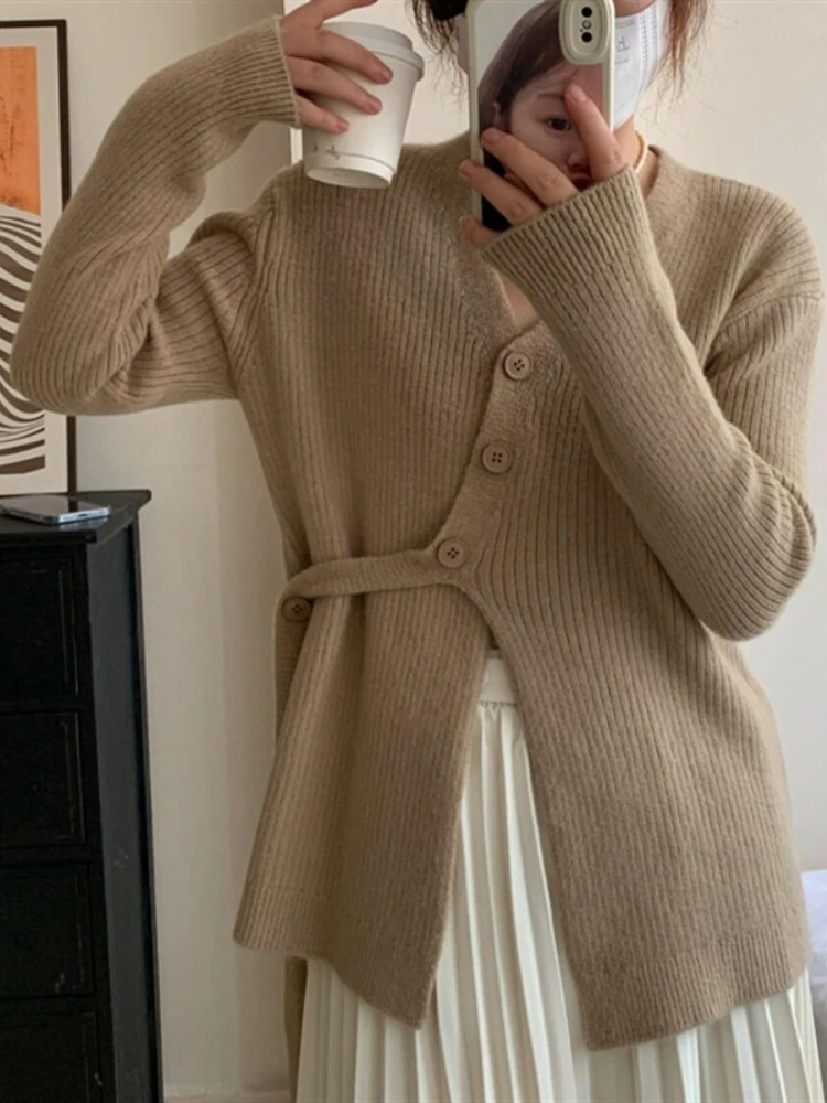 

Cardigan Women Long Sleeve Sweater Cropped Solid Color White Knitted Cardigan Elegance Korean Fashion New Winter Clothes Women