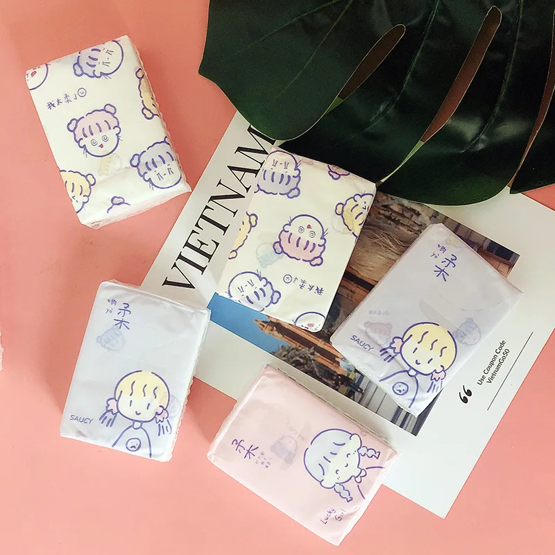 Facial Tissue Paper Printed Handkerchief Paper Three Layers of Native Wood Mini Printed Paper Portable Small Pocket Napkin for Daily Life