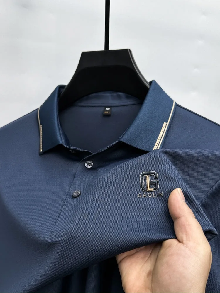 

Роскошные Марка рубашки Polo с принтом мужские Ледяной шелк короткими рукавами летом 2024 новая комфортабельным воздухом и рекреационным лацканом футболка с
