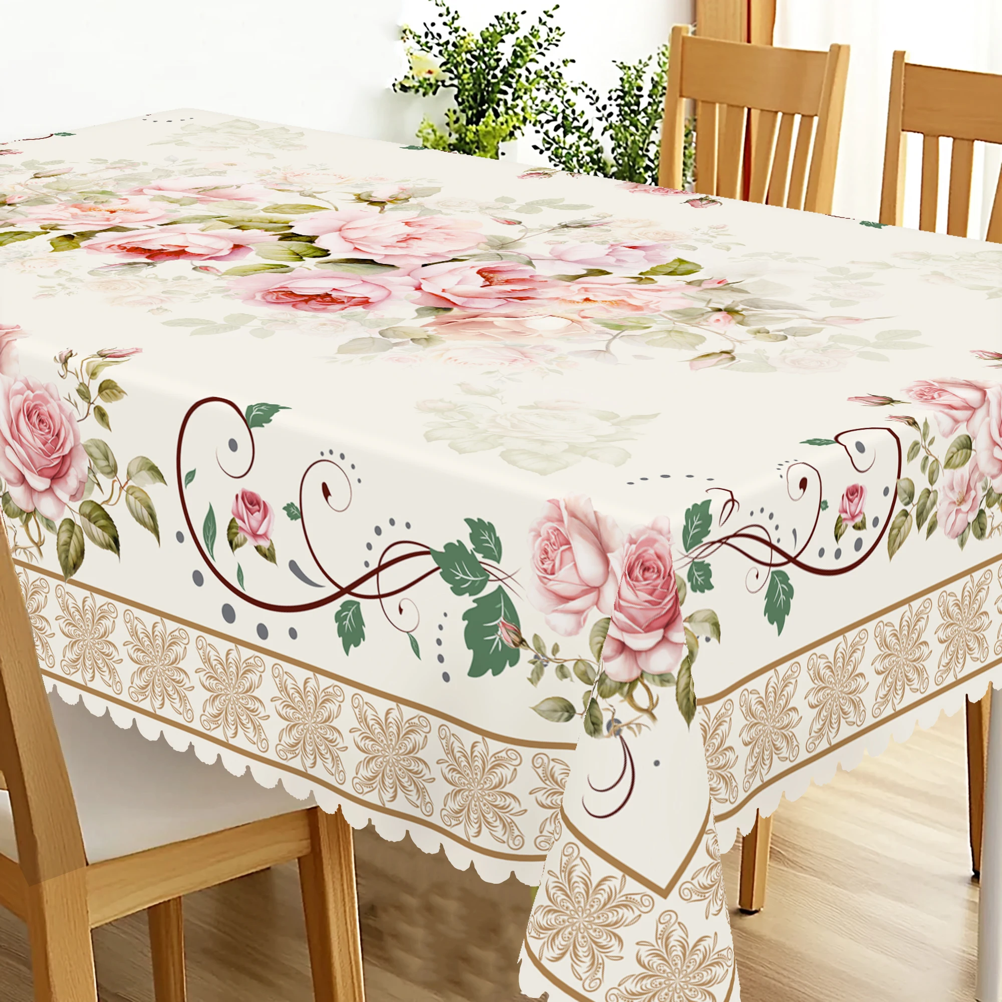 1 Piece Floral Round Tablecloth, 5 Sizes Available, Retro Floral Pattern Printed Tablecloth, Edge Embossing Process, Spring Garden Tablecloth Decoration, Tablecloth for Daily Home Kitchen, Terrace, Easter Decoration, Spring Decoration