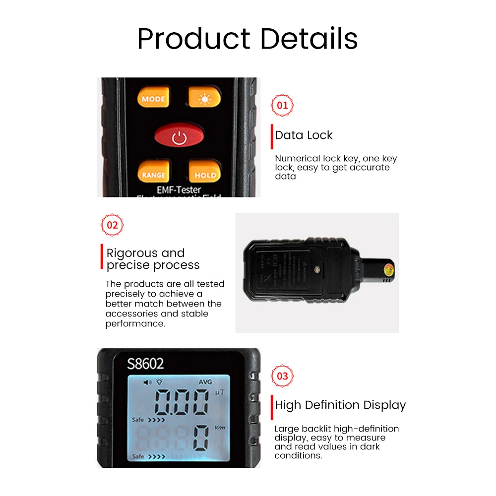 S8602 Electromagnetic Radiation Tester Household Environmental Electromagnetic Radiation Dosimeter Measuring Instrument EMF 4