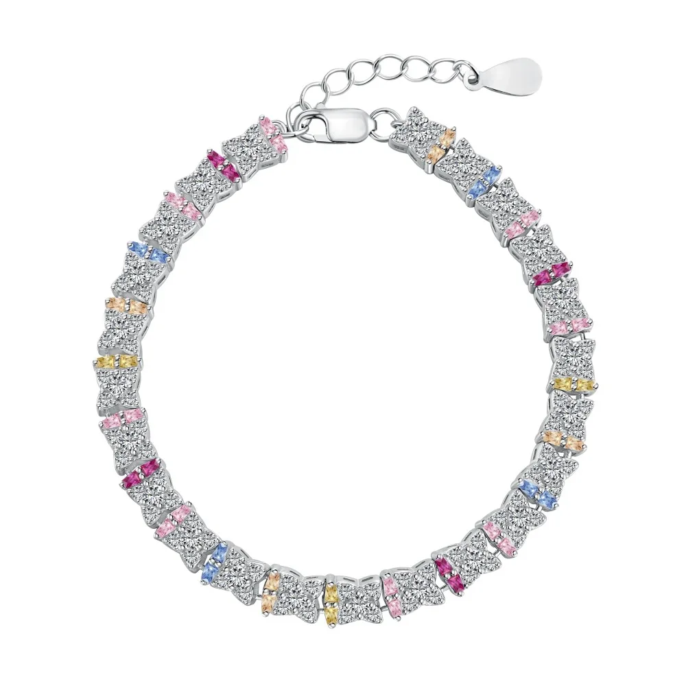 

925 Silver Bracelet Exquisite Colorful Zirconium Inlaid with Full Diamonds, Fashionable and Versatile Design, Female