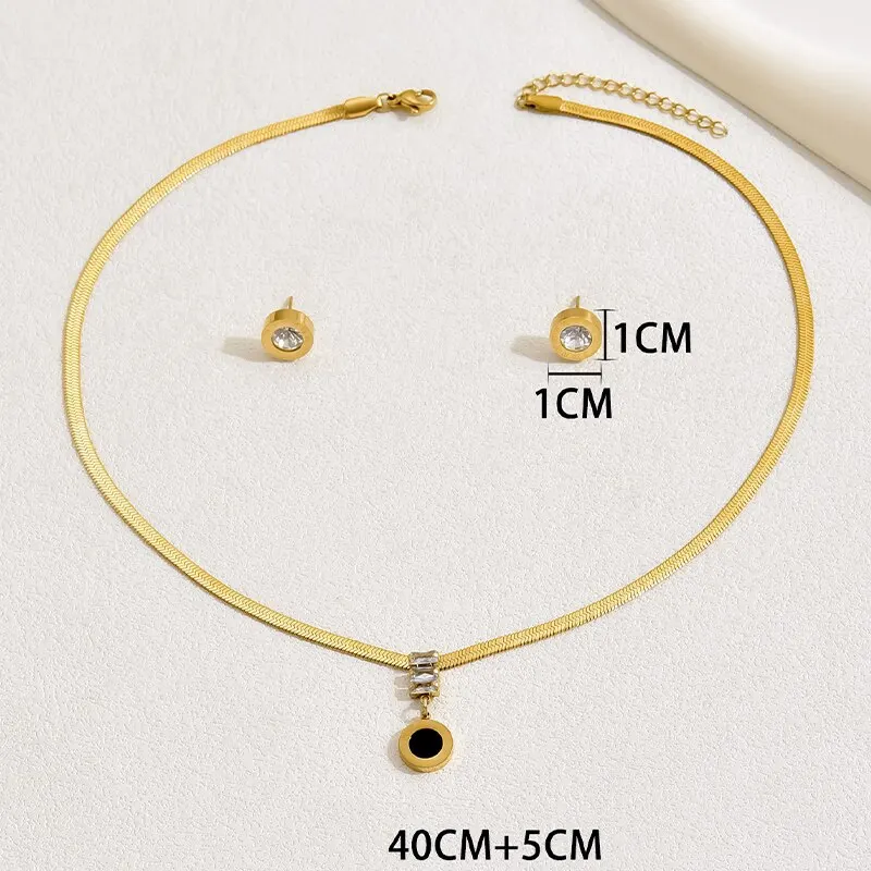 S070cd89490324e029b2d75404ea37a9bR 2 Pcs Roman Numerals Pendant Earring Jewelry Set Gold Plated Snake Chain Bezel Set Crystal Stone Earrings Party Gift Mallzona