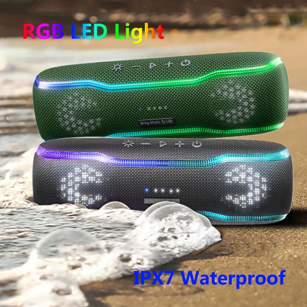 

Bluetooth Speaker With RGB Colorfull Lights Outdoor IPX7 Waterproof 30W Powerful BT5.3 Loudspeaker Stereo Surround TWS Speaker