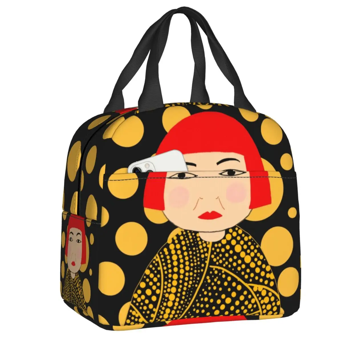 

Yayoi Kusama Insulated Lunch Bag for Work School Yellow Dots Resuable Thermal Cooler Lunch Box Women Children