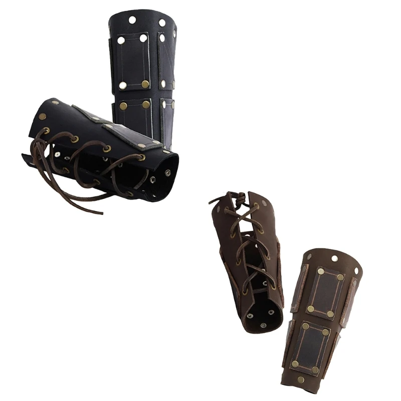 

Medieval Men Cosplay Arm Guards Lace up Vintage Pirate Knight Gauntlet Wristband Bracer Adjustable Accessories