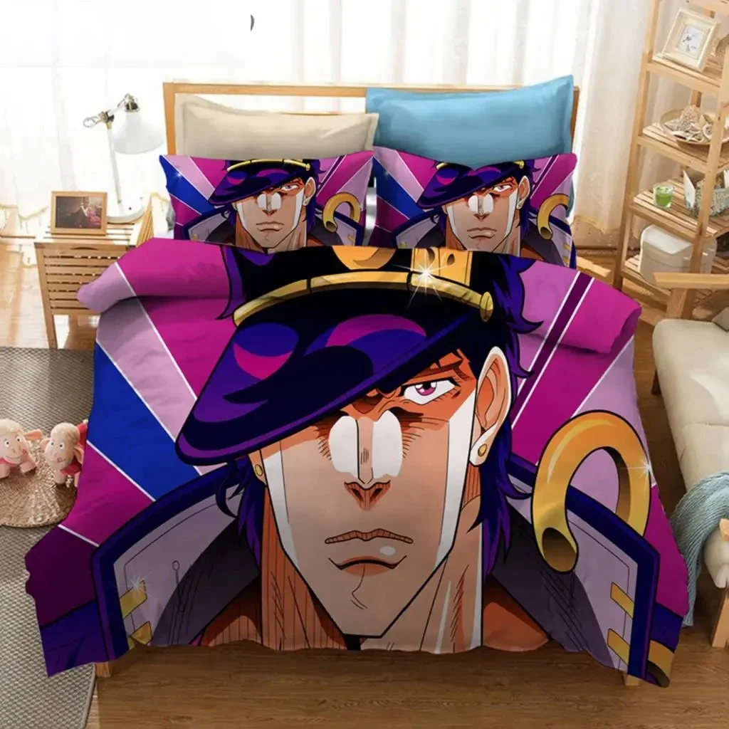 Anime JoJo Bizarre Adventure Jotaro Kujo Bedding Set Boys Girls Twin Queen Size Duvet Cover Pillowcase Bed Kids Adult