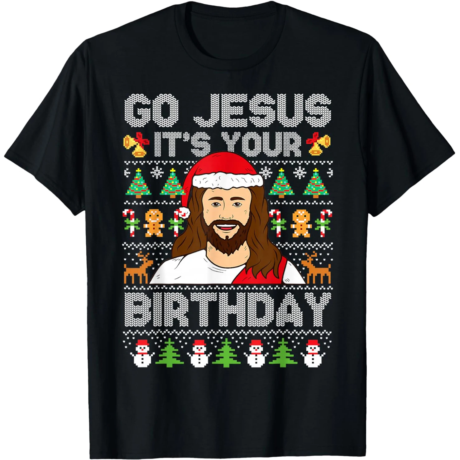 Go Jesus It's Your Birthday Ugly Christmas T-Shirts Herren Baumwolle Humor Streetwear T-Shirt Kurzarm Unisex Lose Kleidung