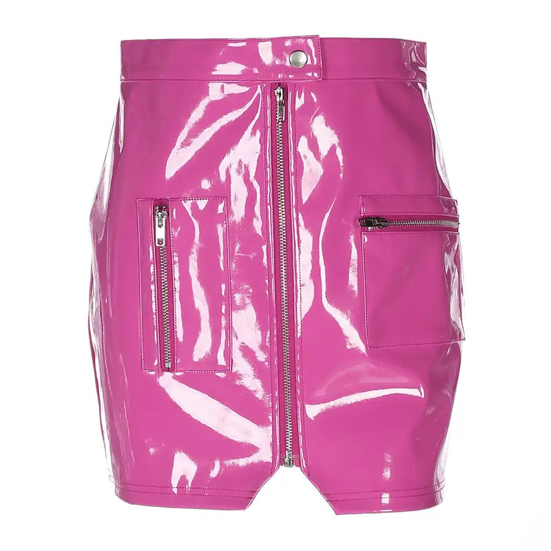 Mini Hip Skirt PU Leather High Waist Zipper Pocket Sexy Outfits Women Mini Skirt Package Hip Short Skirt Female Streetwear Party