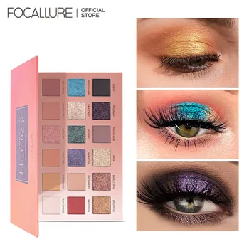 FOCALLURE 안료 아이섀도우 팔레트, 컬러풀 아이섀도우 깔판 글리터 하이라이터 쉬머, 매트 아이 메이크업 화장품, 18 색