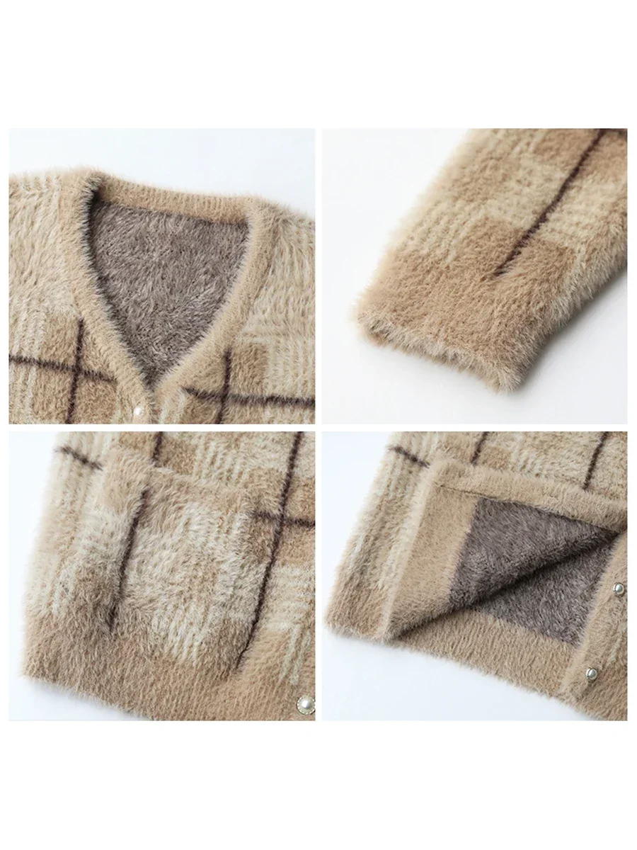 CHIC VEN Women's Cardigan Single Breasted New Vintage Plaid Sweater Soft Woman Jumpers Female Top Winter Autumn 2023 4