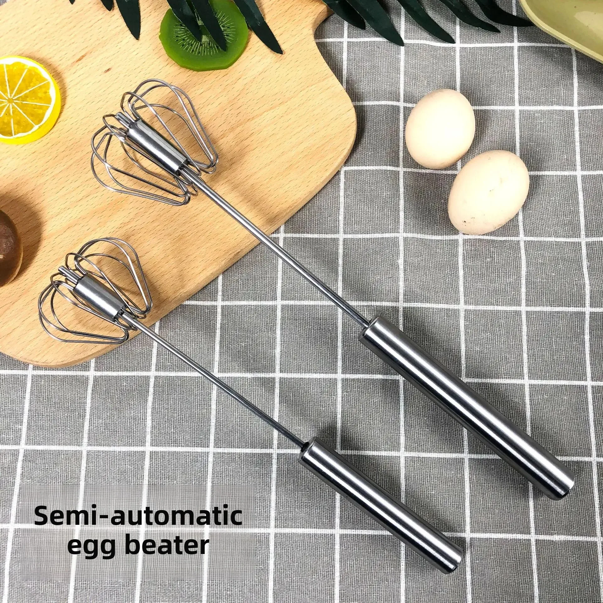 Semi-Automatic Stainless Steel Press Type Egg Beater Kitchen Stall Egg Whisk Home Use Cream Mixer Hand Operated Tool
