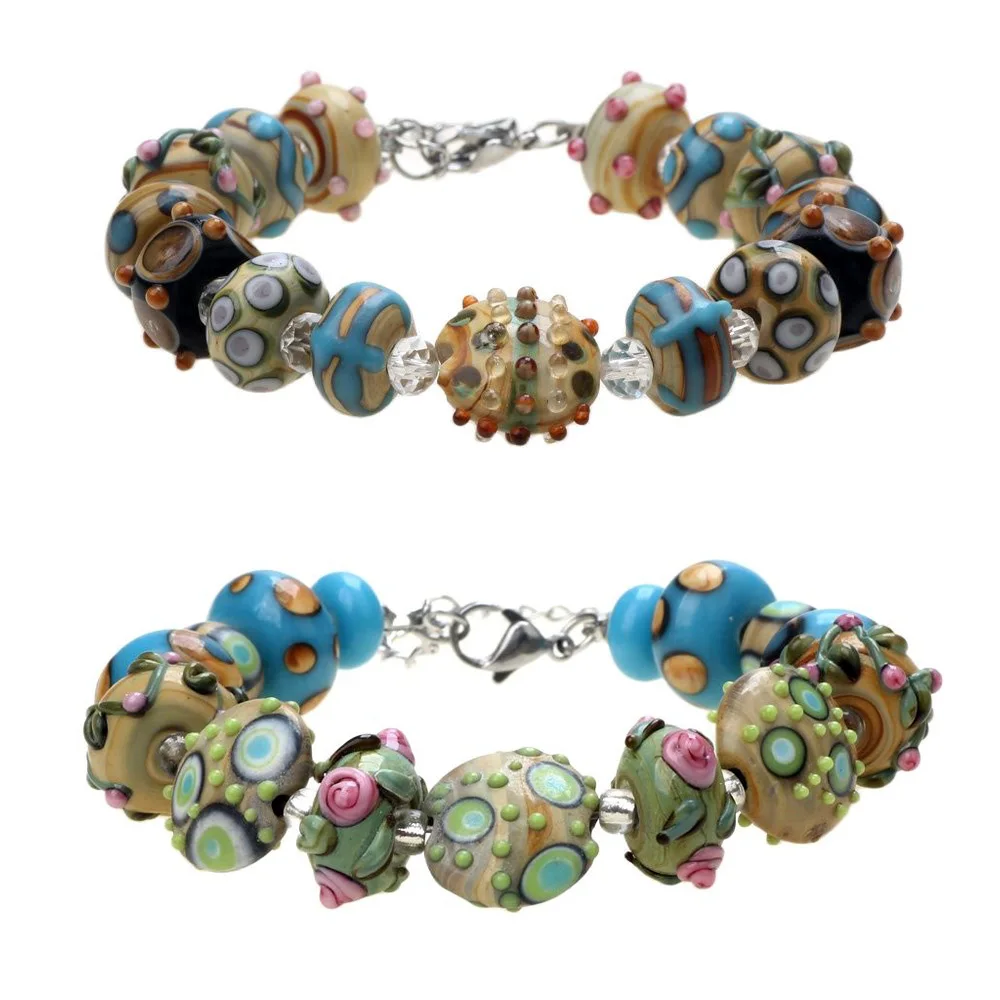 Only Sell 1set!! No Duplicates!!Wood Grain Vintage Style!!! Pure Handmade Retro Lampwork Glass Beads For Crafts Charm Bracelets!