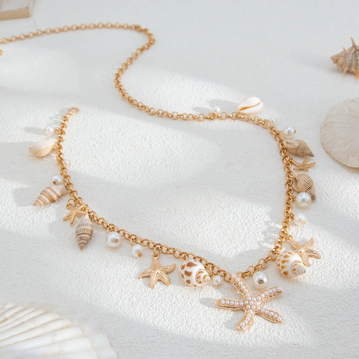 Beach Sexy Pearl Conch Pendant Gold Plated Waterproof Starfish Shell Waist Belly Belt Chain Bikini Festival Rave Body Jewelry