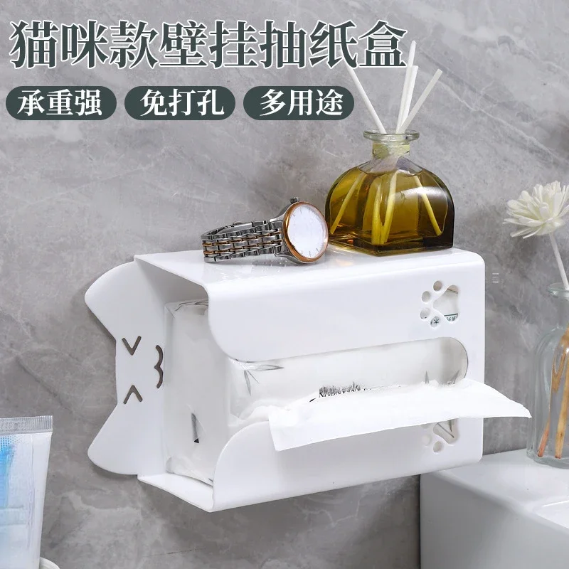 Description Picture 5 of itemWall Mounted Tissue Box Cute Cartoon Paper Holder Punch-Free Tissue Racks Kitchen Napkin Storage Rack Bathroom Toilet Accessorie