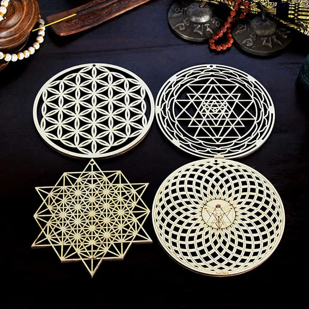 Wall Art Home Decor Home Wall Decor Laser Cut Slice Wood Base Flower Of Life Energy Mat Flower of Life Shape Wooden Sign