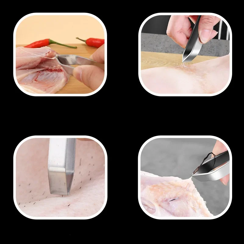 Fish Bone Tweezers Kitchen Tweezers Stainless Steel Tongs Remover Pincer Bevel Edge Bone Pig Foot Hair Fishbone Tweezers Clamp Fish Tweezers Kitchen Gadgets