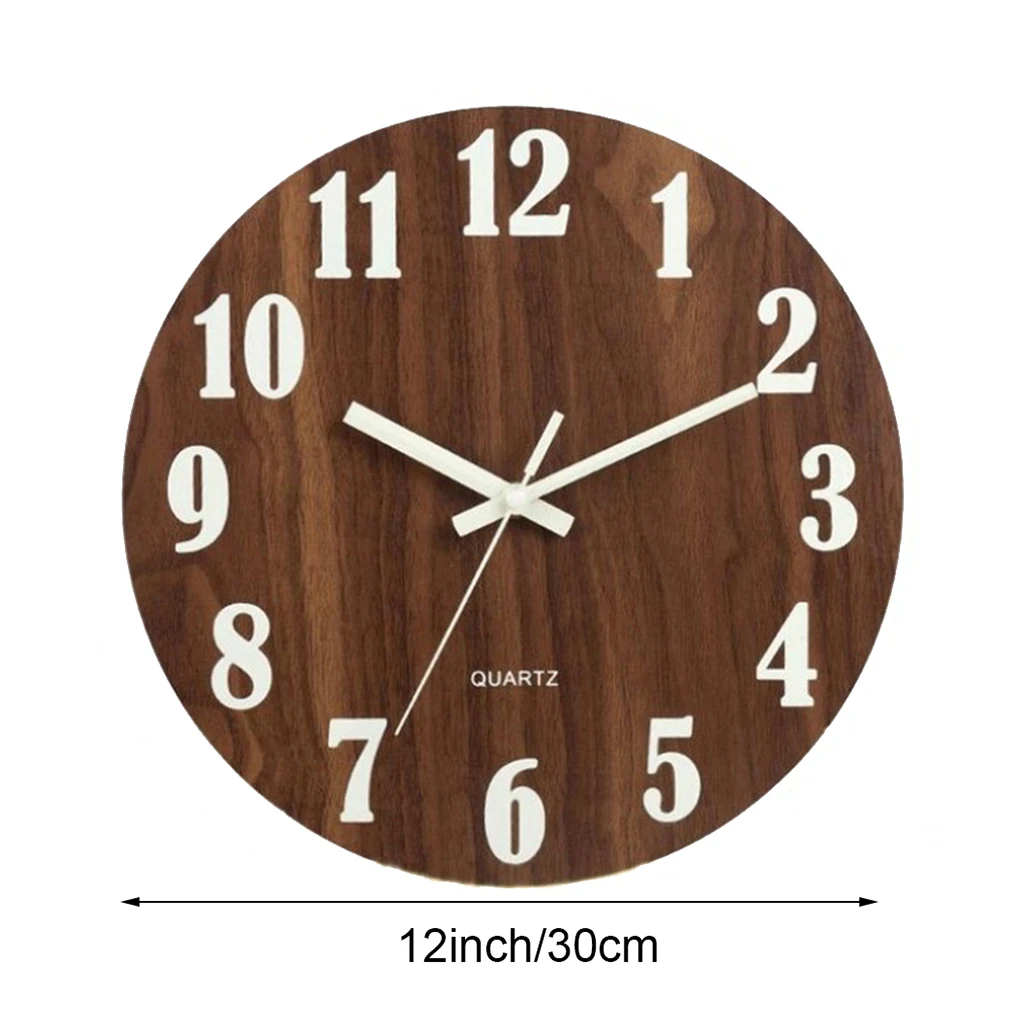 Luminous Non-ticking Wood Wall Clock 30cm Round Silent Glow in the Dark Clock for Living Room Bedroom Wall Desk Decor 