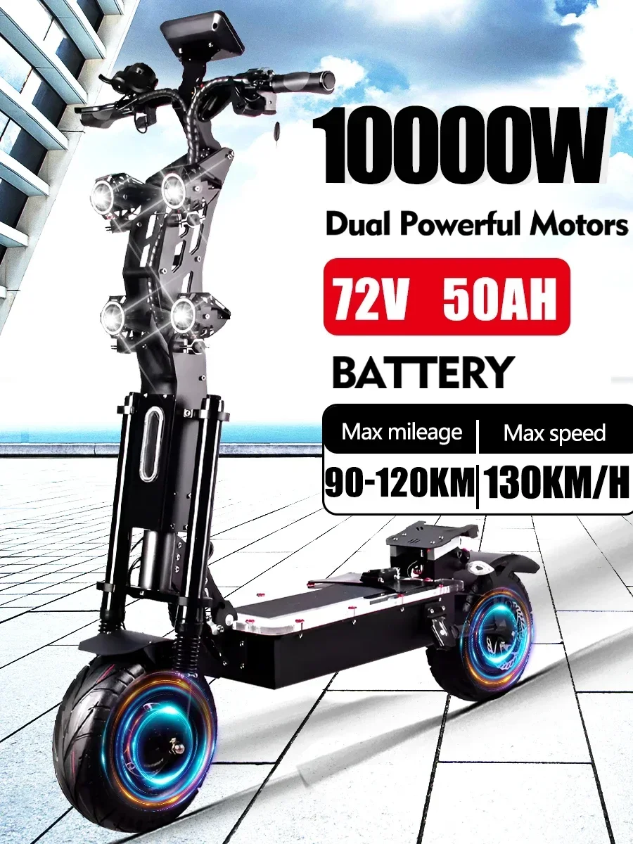 Electric Scooter 10000W 72v 40ah electric scooter 14-inch tires maximum speed 120km/h cruising range 120km LCD screen foldable scooter