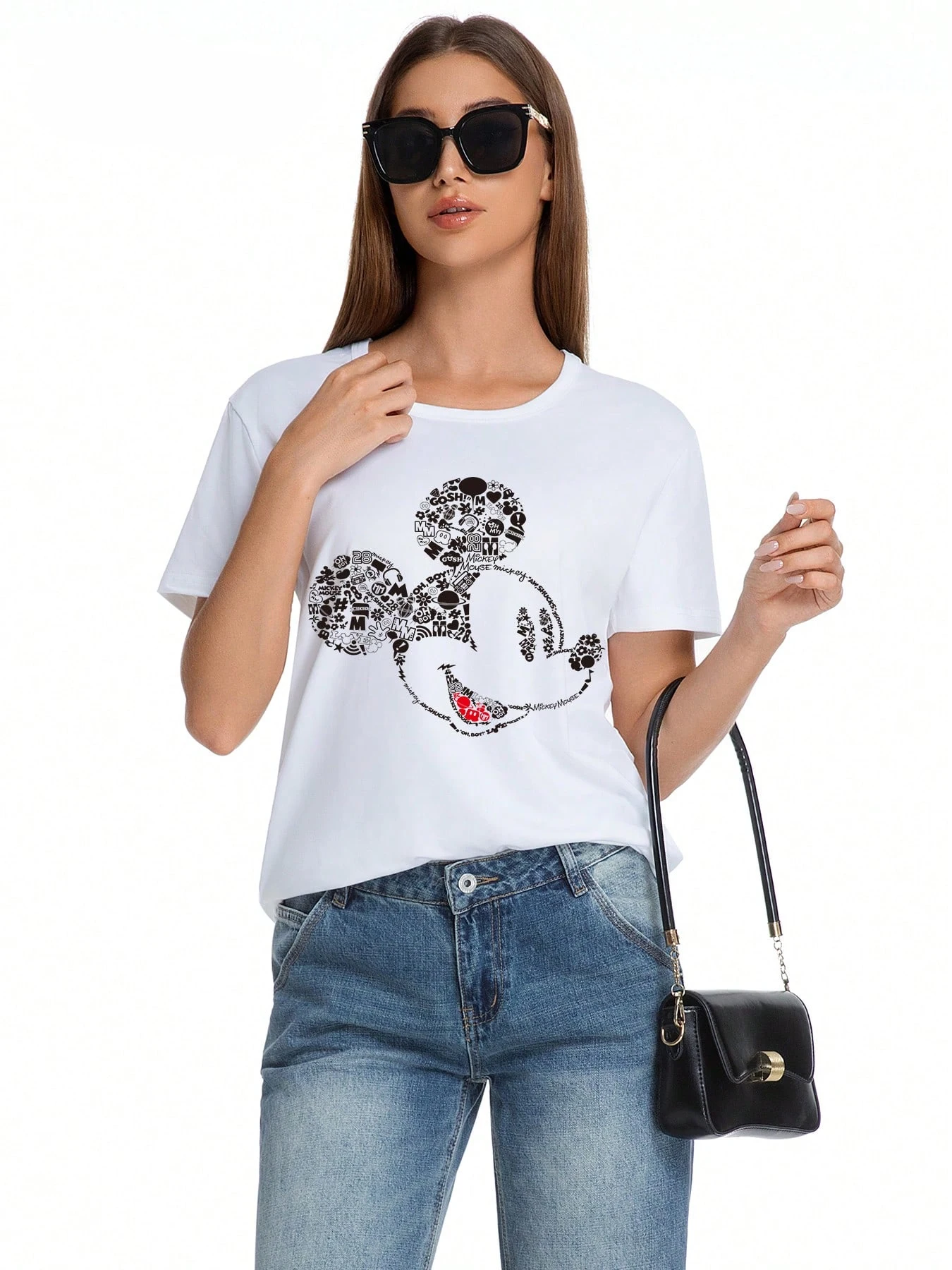Mickey Mouse Series Graphic Print Casual Fashion Women 's T-Shirt,Suitable For Daily Wear Spring and Summer collection T-Shirt